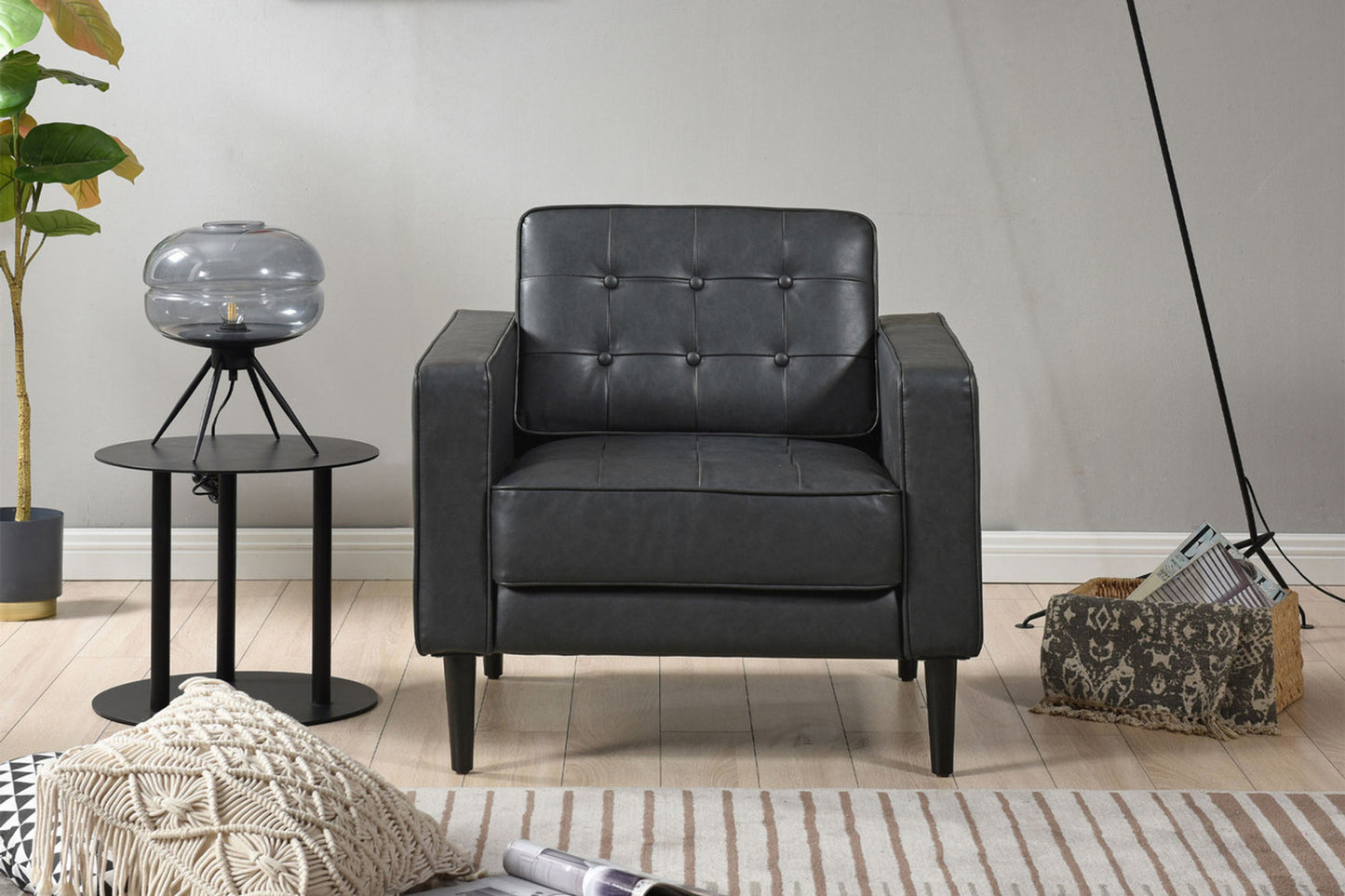 Cooper Mid-century Modern Armchair, Black | Imitation Leather