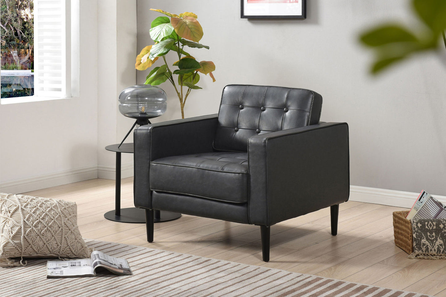 Cooper Mid-century Modern Armchair, Black | Imitation Leather