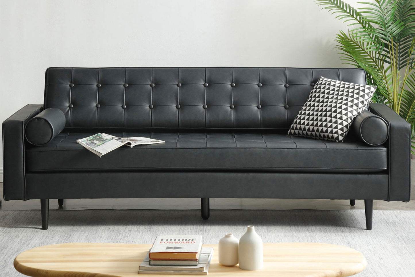 Cooper Sofa - 3 Seater (7ft) | Faux Leather, Black