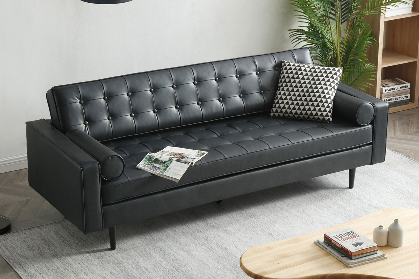 Cooper Sofa - 3 Seater (7ft) | Faux Leather, Black
