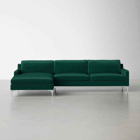 Jones Sectional Sofa With Chaise, Right Facing, Green, Velvet