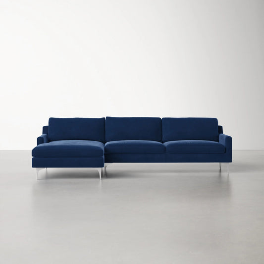 Jones Sectional Sofa With Chaise, Right Facing, Blue, Velvet