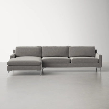 Jones Sectional Sofa With Chaise, Right Facing, Light Gray, Velvet