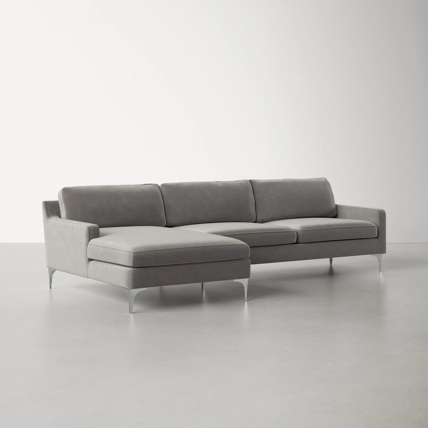 Jones Sectional Sofa With Chaise, Right Facing, Light Gray, Velvet