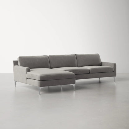 Jones Sectional Sofa With Chaise, Right Facing, Light Gray, Velvet