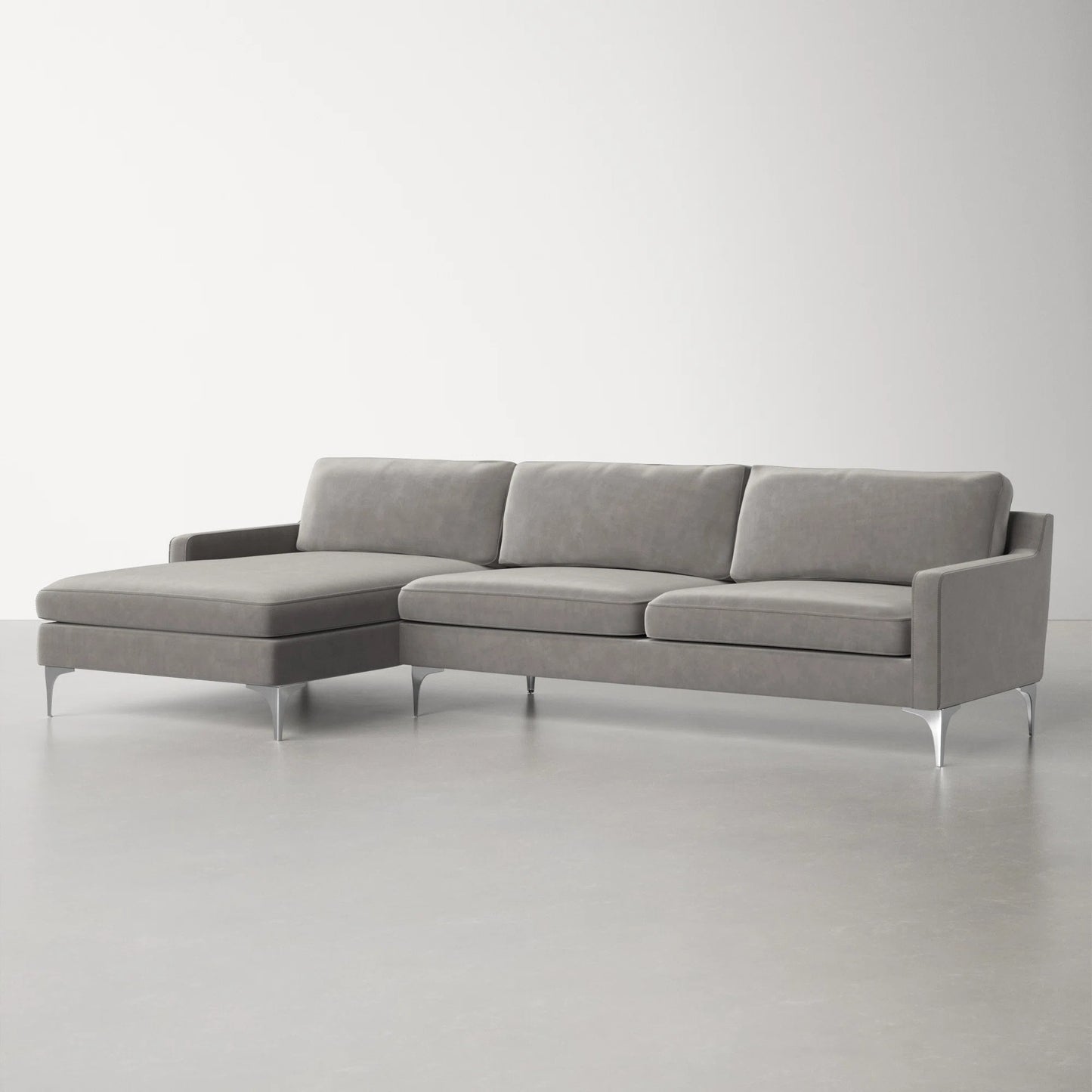 Jones Sectional Sofa With Chaise, Right Facing, Light Gray, Velvet