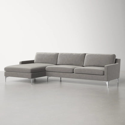 Jones Sectional Sofa With Chaise, Right Facing, Light Gray, Velvet