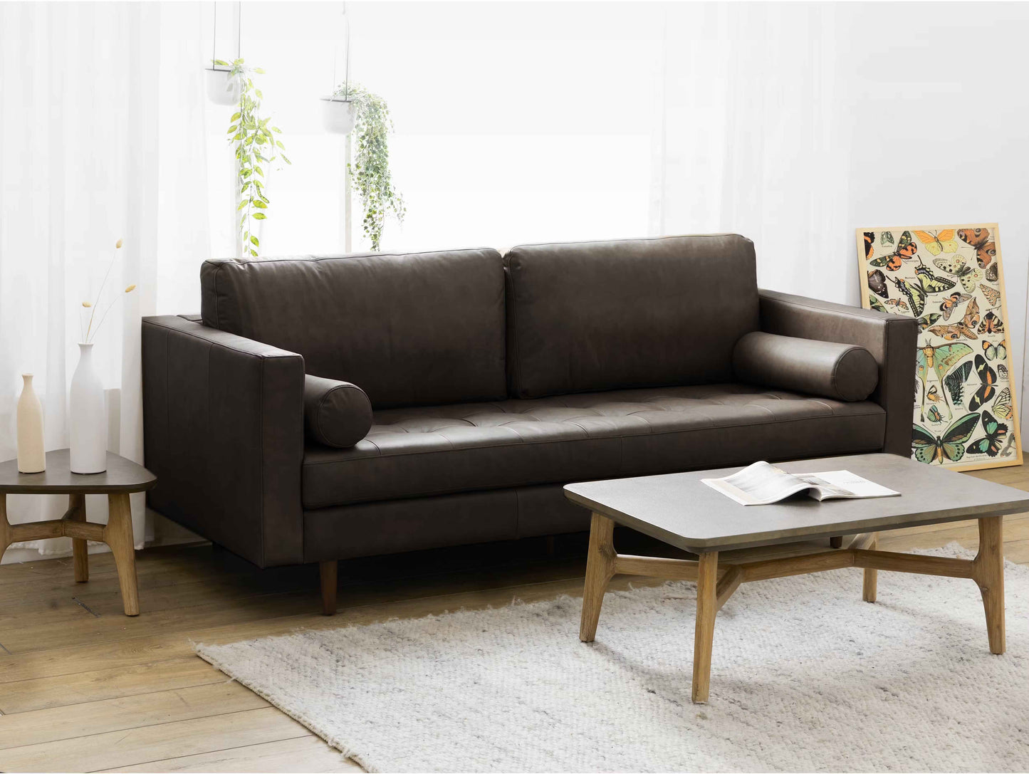 Noah 2 Seater Sofa, Dark Gray Imitation Leather