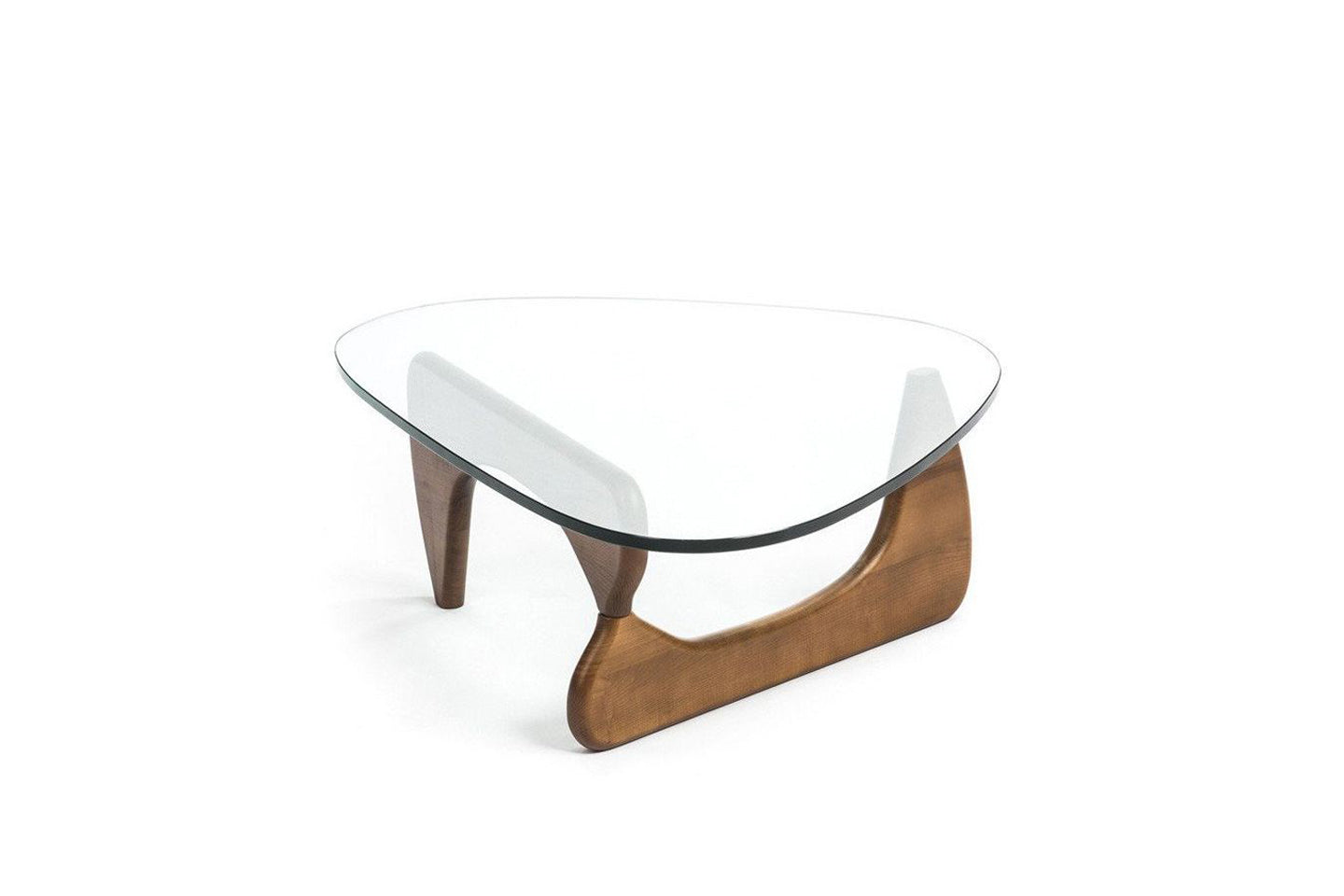 Modern Sources - Premium Glass Top Triangle Coffee Table (Mid Walnut)